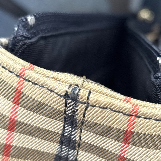BURBERRY Logo Nova Check Tote Hand Bag Canvas Leather Beige Black GHW 87RL996