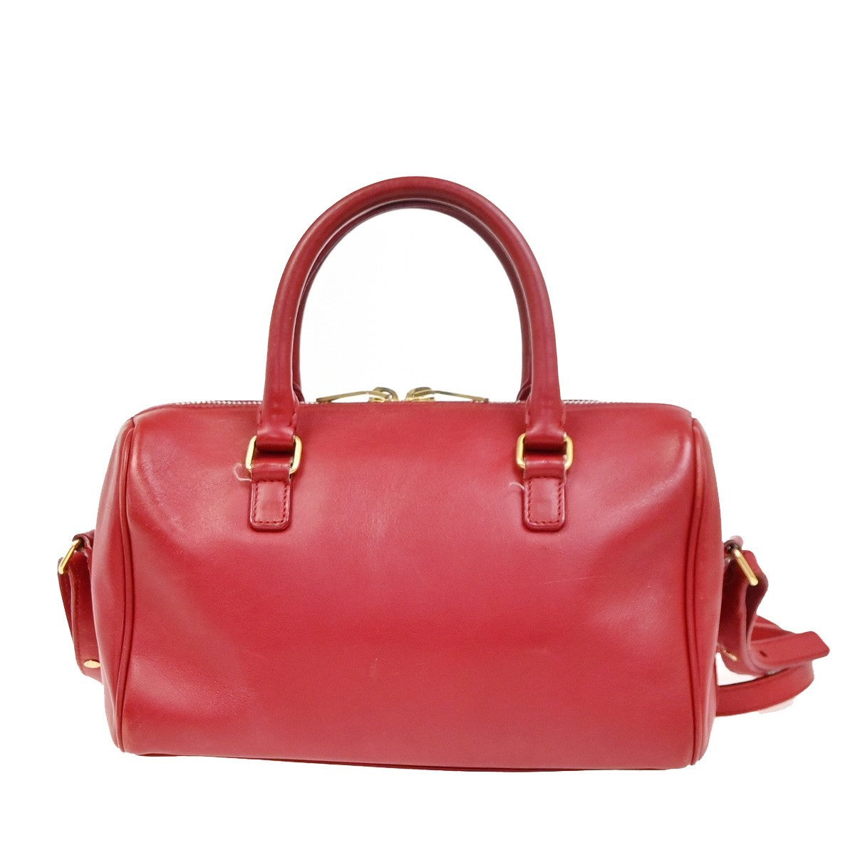 SAINT LAURENT Baby Duffle 2Way Shoulder Handbag Leather Red GHW Italy 86ZA293