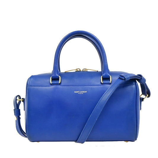 SAINT LAURENT Logo Baby Duffle 2Way Shoulder Hand Bag Leather Blue GHW 77EE942