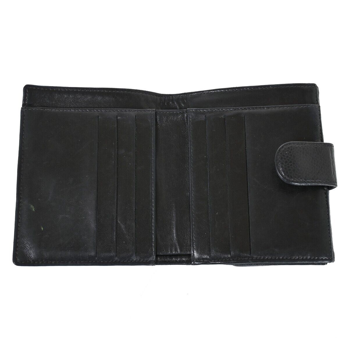 CHANEL CC Logo Bifold Wallet Purse Caviar Skin Leather Black France 68HB308