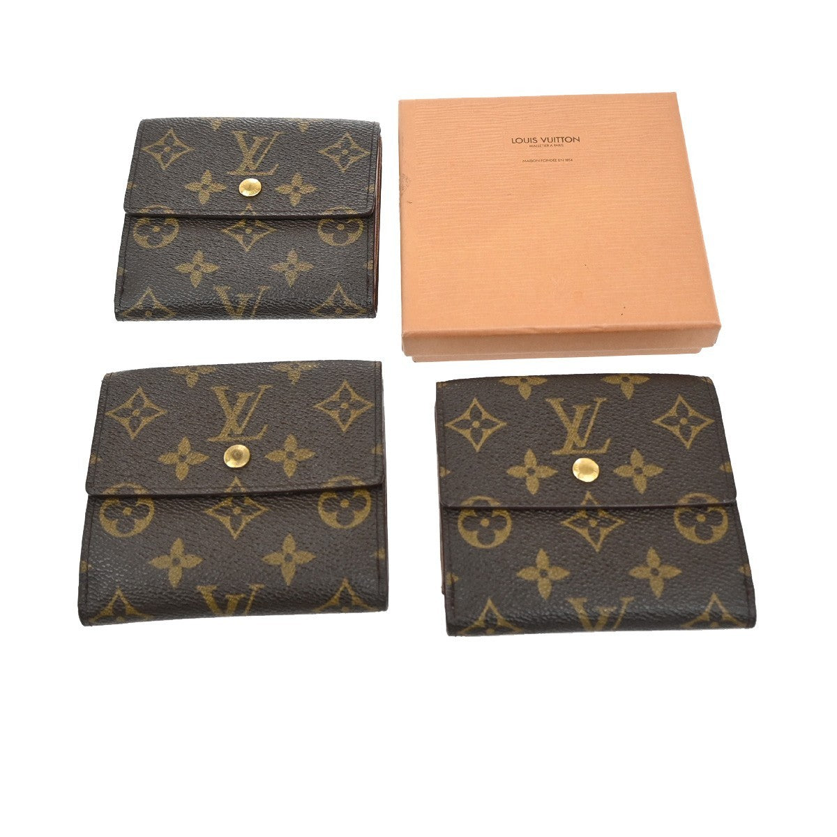 LOUIS VUITTON LV Logo 3 Set Trifold Wallet Monogram Leather Brown 67FC147