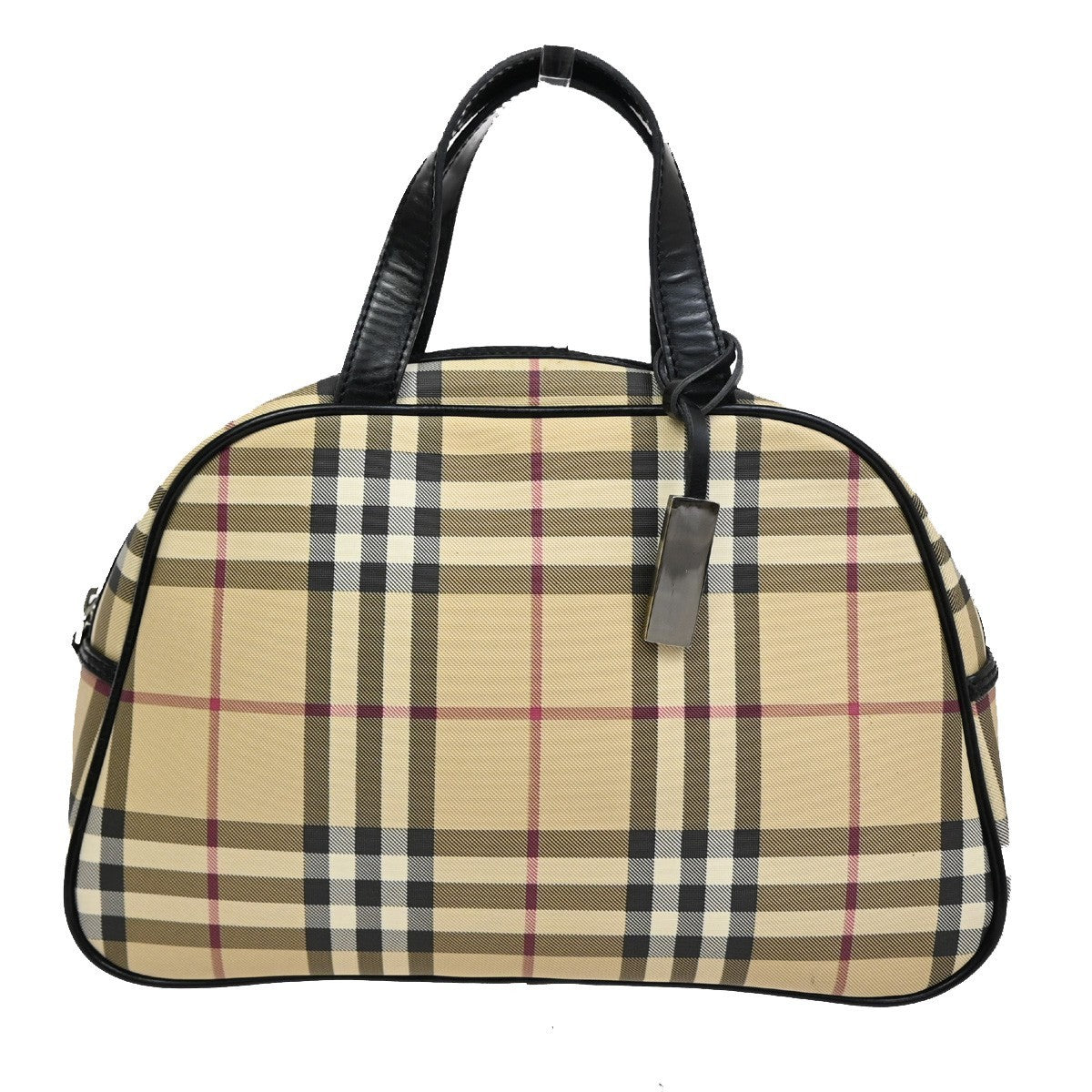 BURBERRY Logo Nova Check Hand Bag Canvas Leather Brown Black  Silver 31TA165