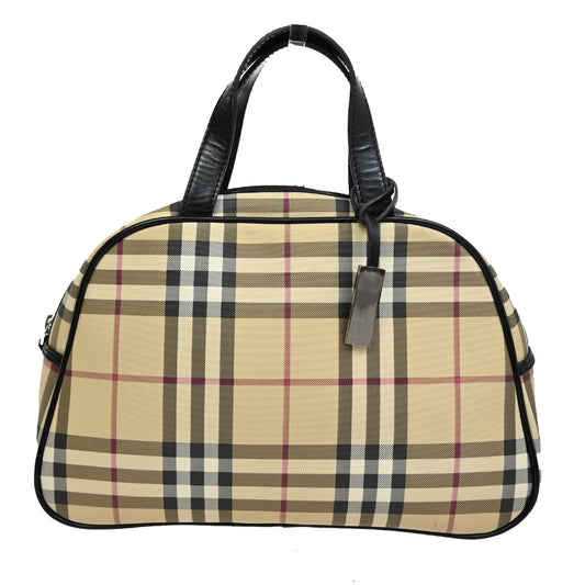 BURBERRY Logo Nova Check Hand Bag Canvas Leather Brown Black  Silver 31TA165