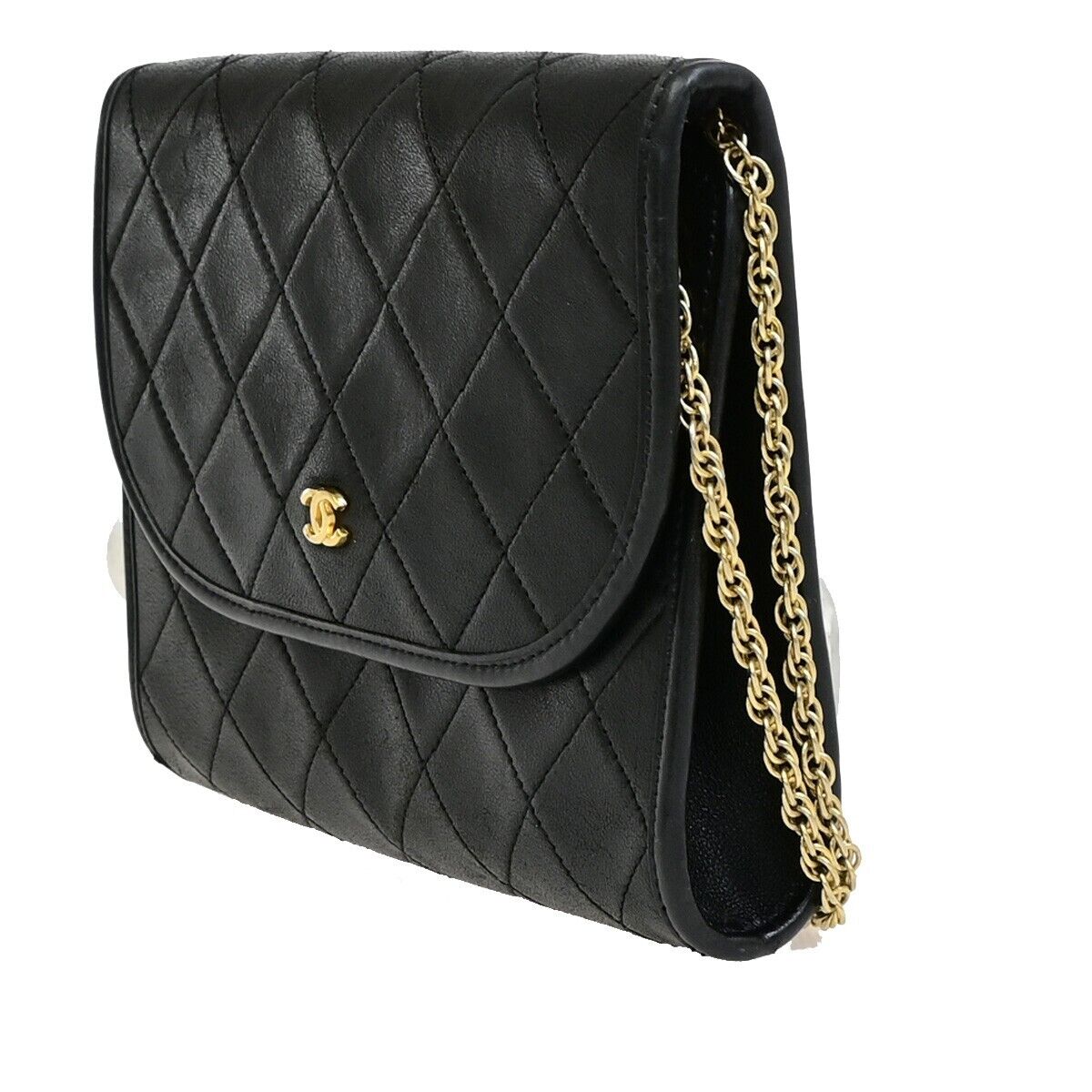 CHANEL CC Logo Mini Matelasse Chain Shoulder Bag Leather Black GHW 600RF228