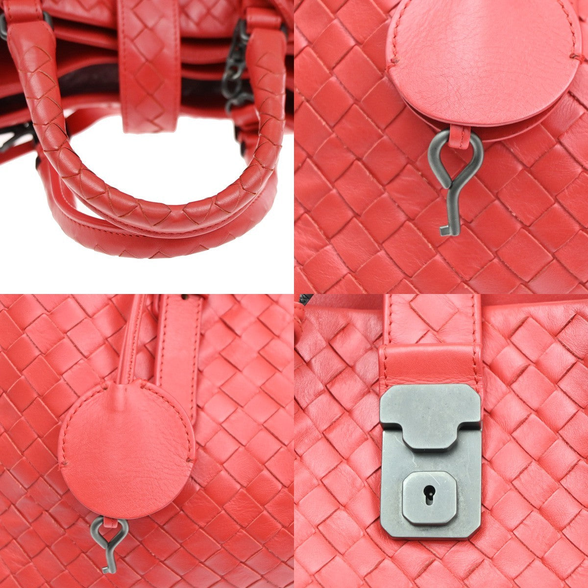 BOTTEGA VENETA Logo Intrecciato Roma 2way Shoulder Hand Bag Leather Red 91MA415