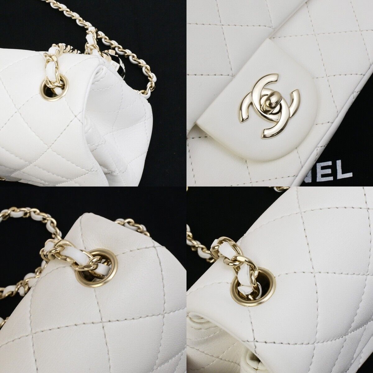 CHANEL CC Logo MatelasseFlap Chain Shoulder Bag Leather White GHW 892RF212