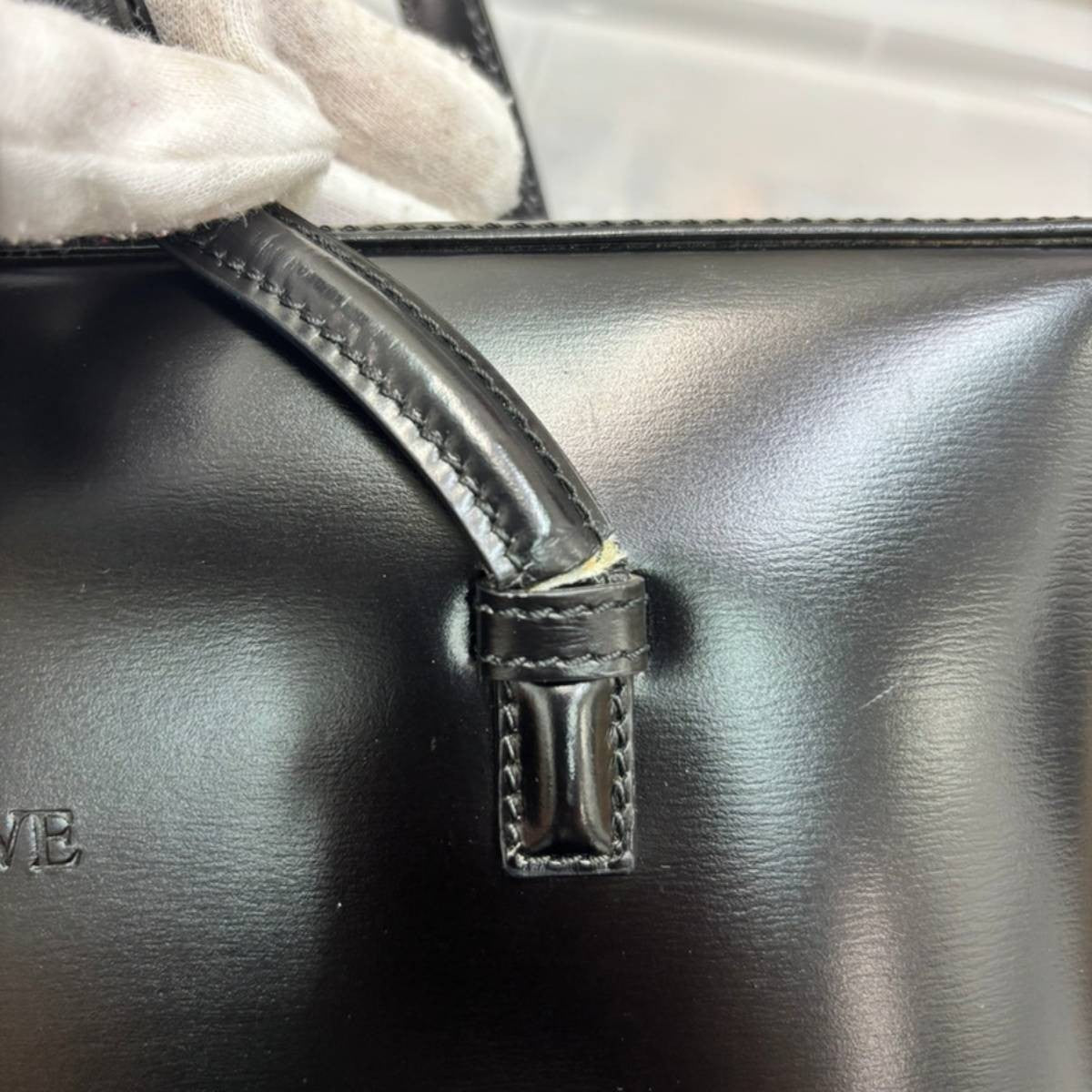 LOEWE Logo Hand Bag Calf Leather Black GHW Spain 76CA055
