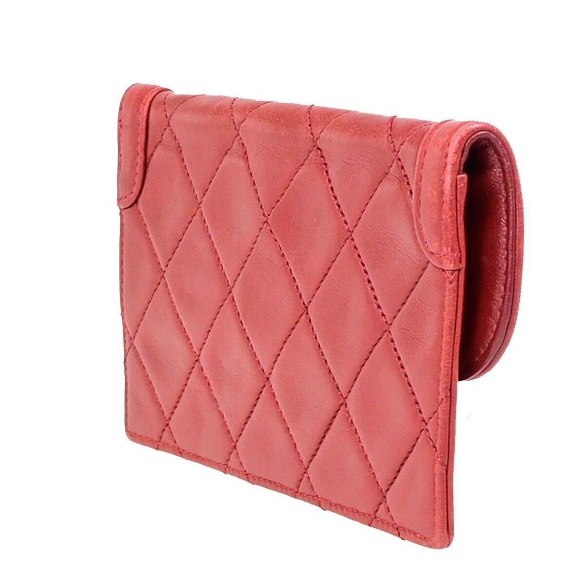 CHANEL CC Logo Matelasse Mini Pouch Wallet Coin Case Leather Red Gold 62EB230