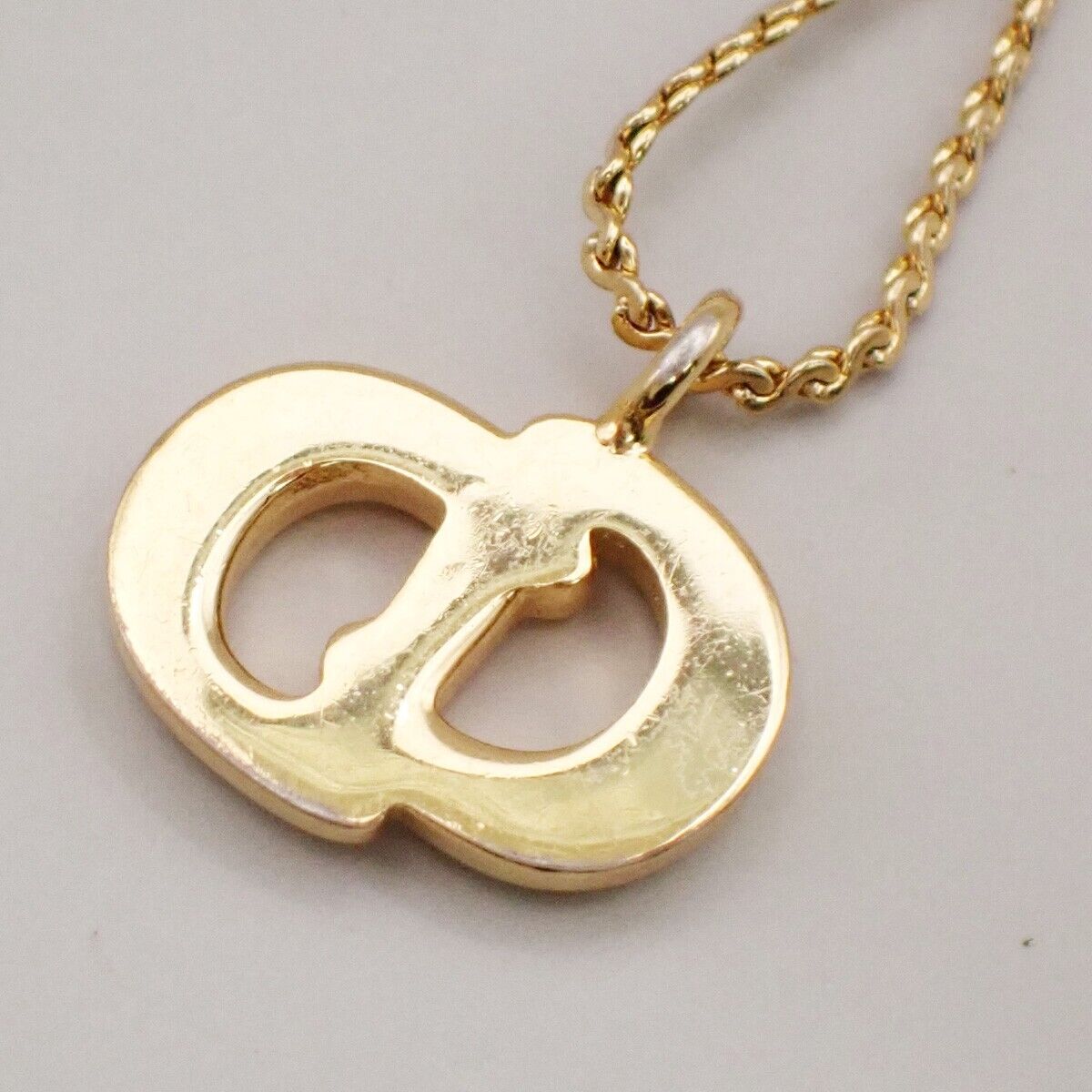 CHRISTIAN DIOR CD Logo Rhinestone Pendant Necklace Gold 02ED444