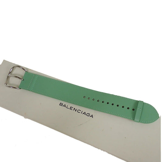 BALENCIAGA Logo Wide Bracelet Bangle Leather Light Green SHW 09GA754