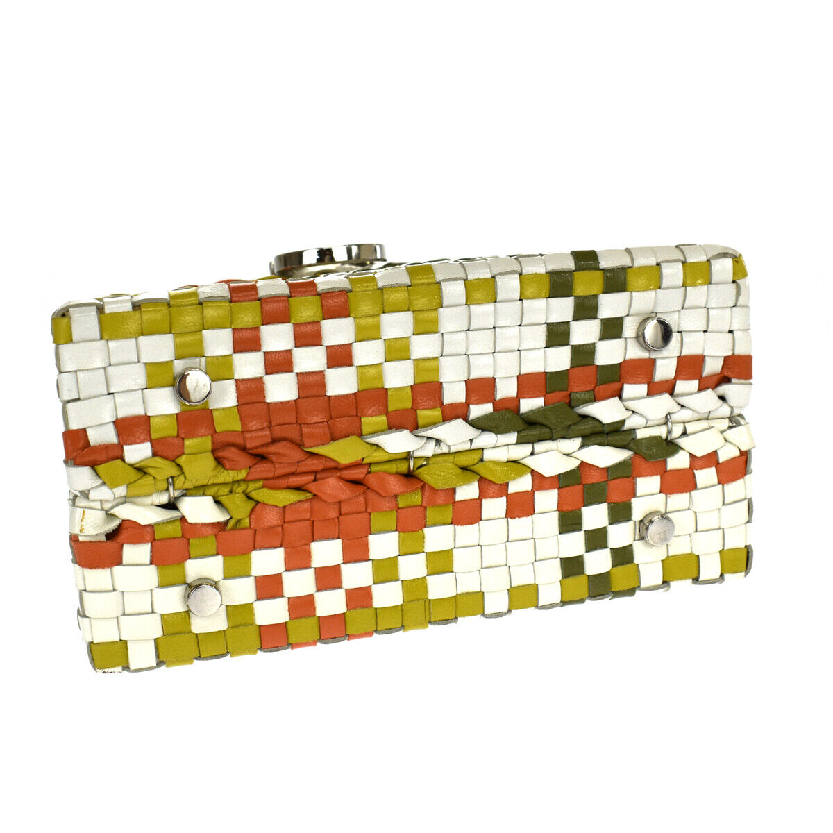 SALVATORE FERRAGAMO GANCINI HAND BAG LEATHER WHITE GREEN ORANGE ITALY 52LB626