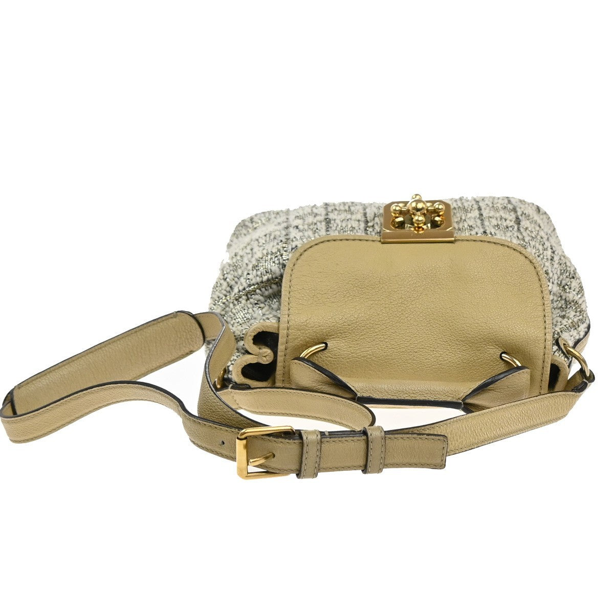 CHLOE Logo Elsie 2Way Shoulder Hand Bag Tweed Leather Beige GHW Italy 64KP549