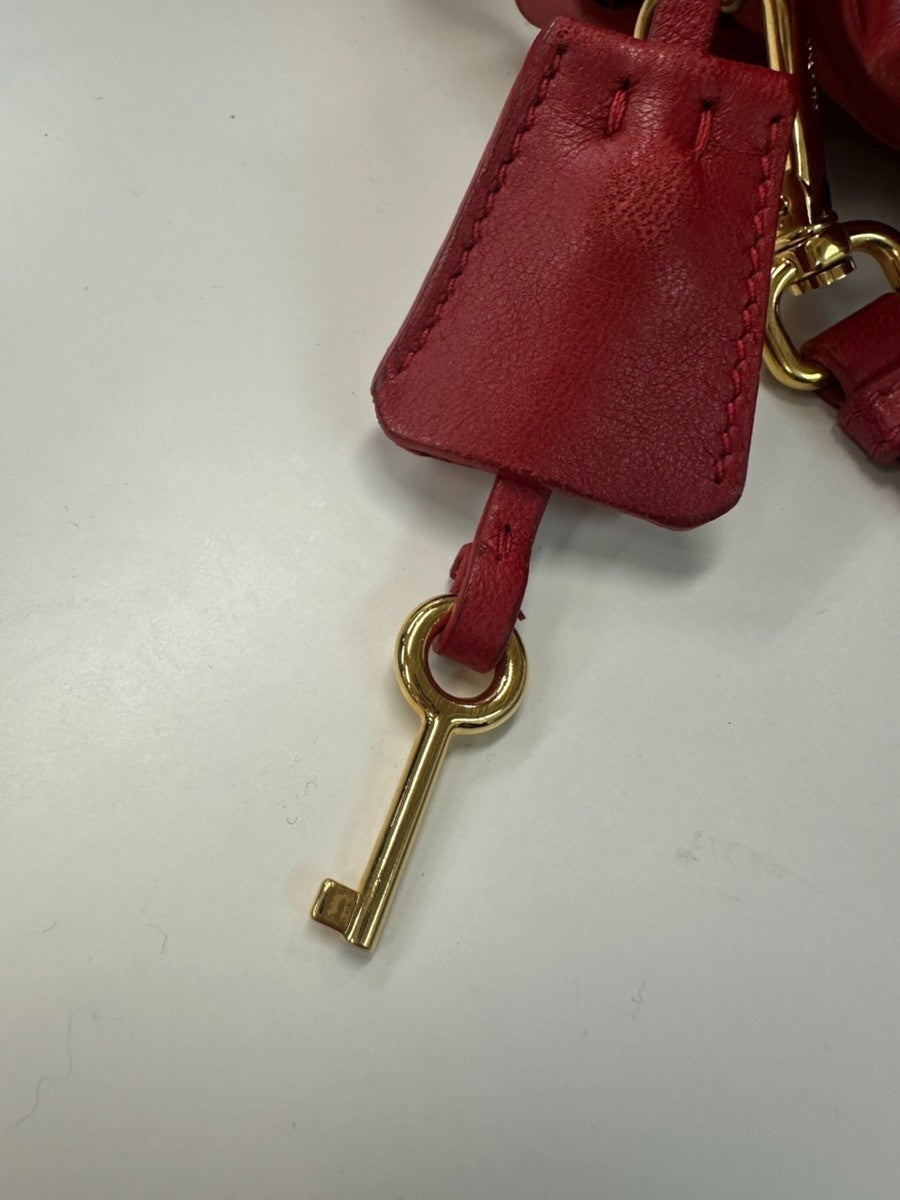 PRADA Logo Shoulder Hand Bag Nappa Leather Red GHW Italy 78CA652