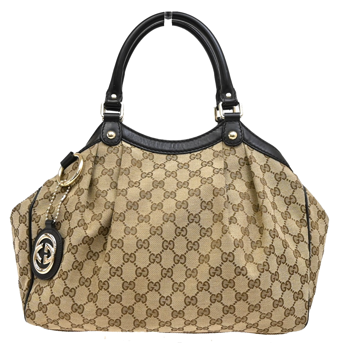 GUCCI Logo GG Diamante Sukey Shoulder Bag Charm Canvas Leather Brown 76FB714