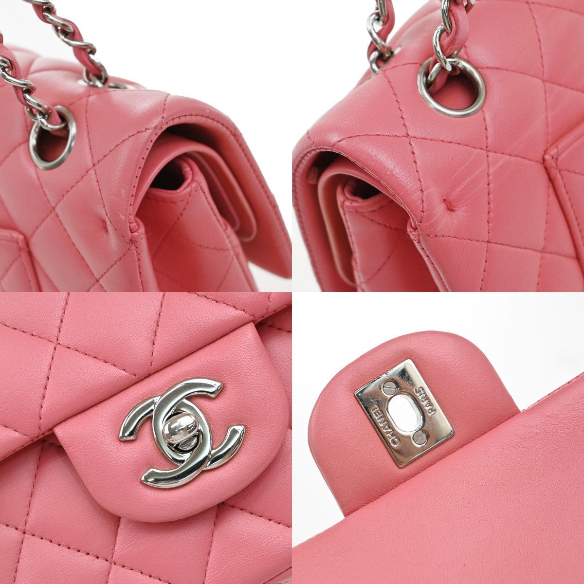 CHANEL CC Matelasse 25 Double Flap Chain Shoulder Bag Leather Pink SHW 791RF617