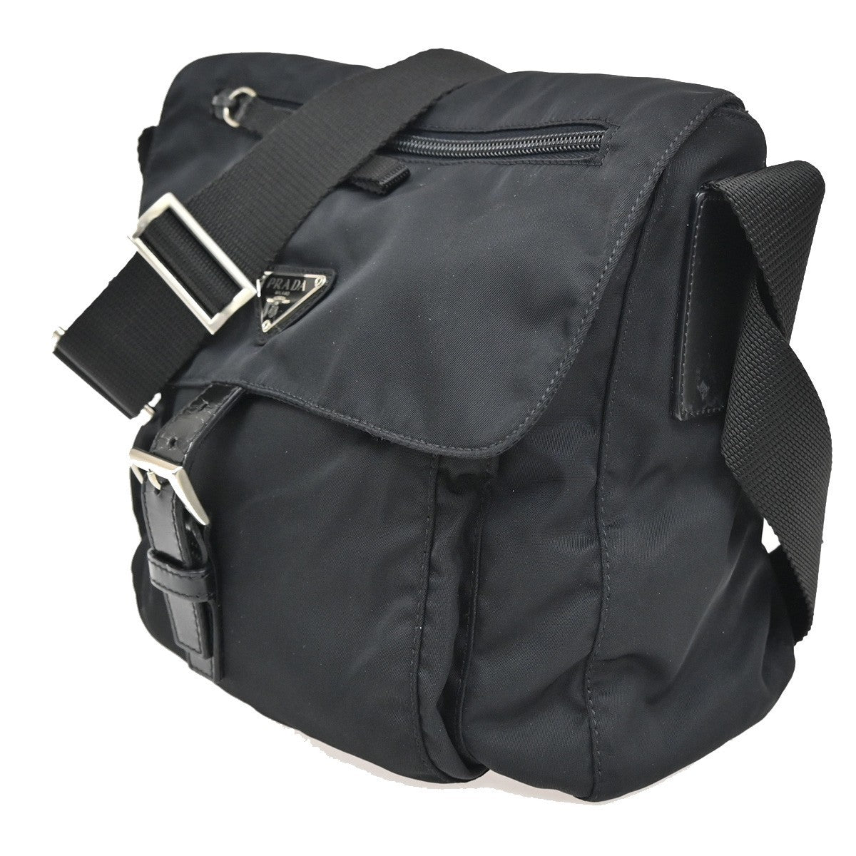 PRADA MILANO Logo Tessuto Prada  Shoulder Bag Nylon Leather Black Italy 35KB622