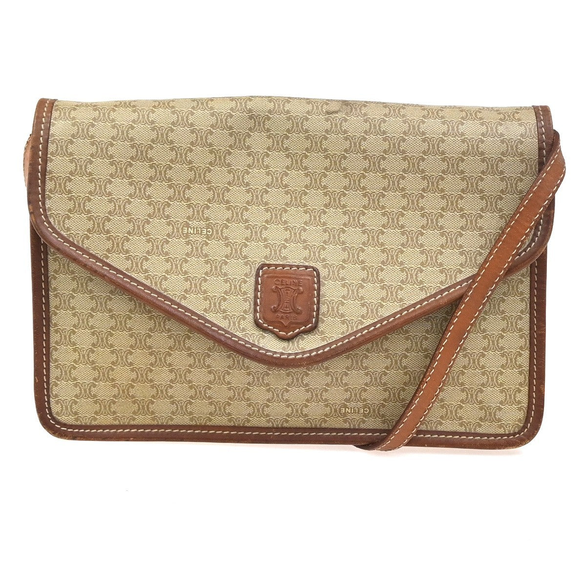 CELINE Logo Macadam Pattern Shoulder Bag PVC Leather Brown Italy 02KC764
