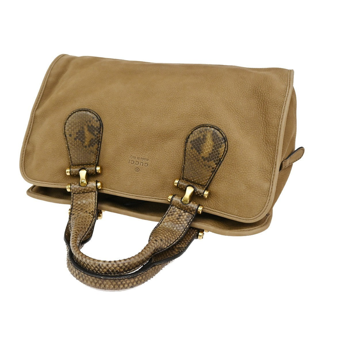 GUCCI Logo Hand Bag Suede Embossing Leather  Brown GHW Italy 86KP039
