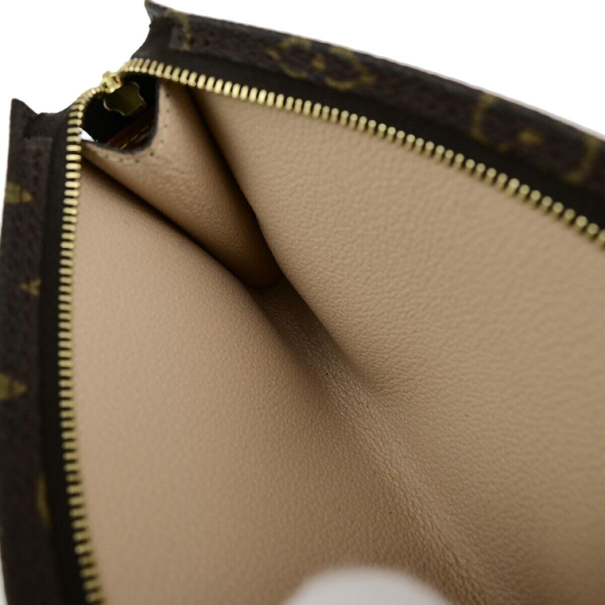 LOUIS VUITTON LV Logo Bucket PM Pouch Bag Monogram Leather Brown Gold 63ED255