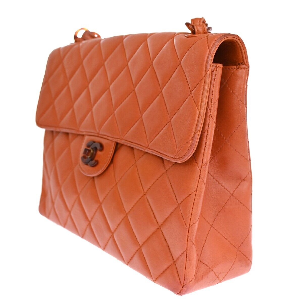 CHANEL CC Matelasse 30 Chain Shoulder Bag Leather Orange Brown Vintage 646HB609