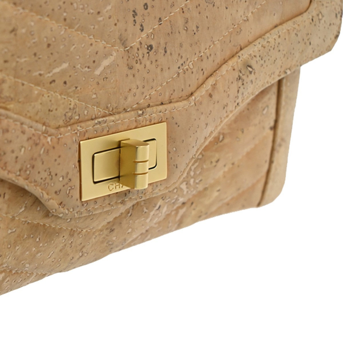 CHANEL Logo 2.55 Chevron Chain Shoulder Bag Cork Leather Beige GHW 357RQ060