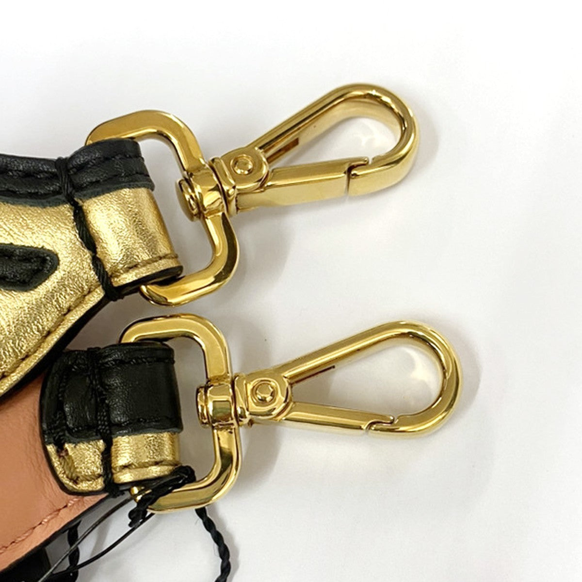 FENDI Logo Strap You Bag Shoulder Strap Leather Gold Black 67RL425