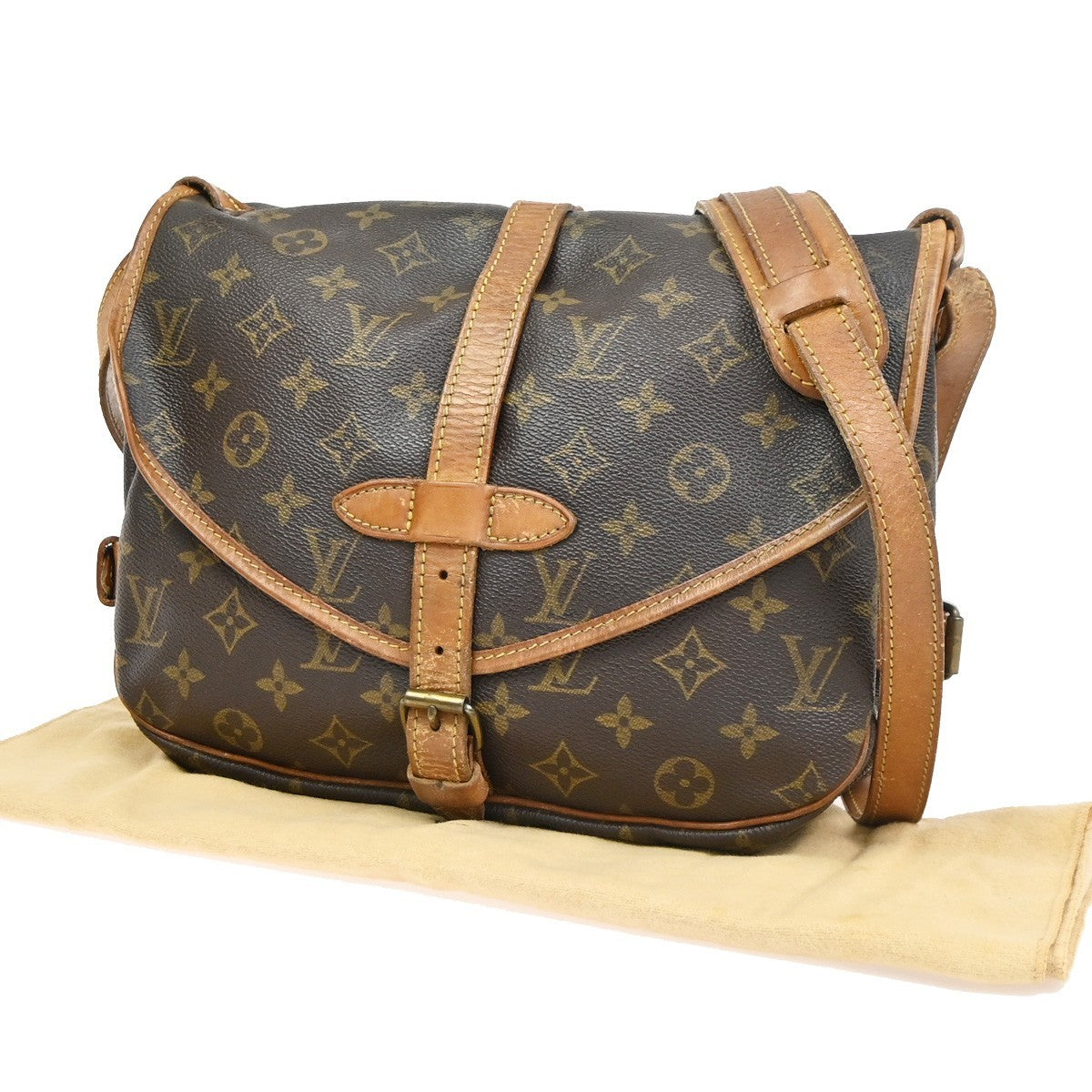 LOUIS VUITTON Logo Saumur 30 Shoulder Bag Monogram Leather Brown M42256 31YJ183