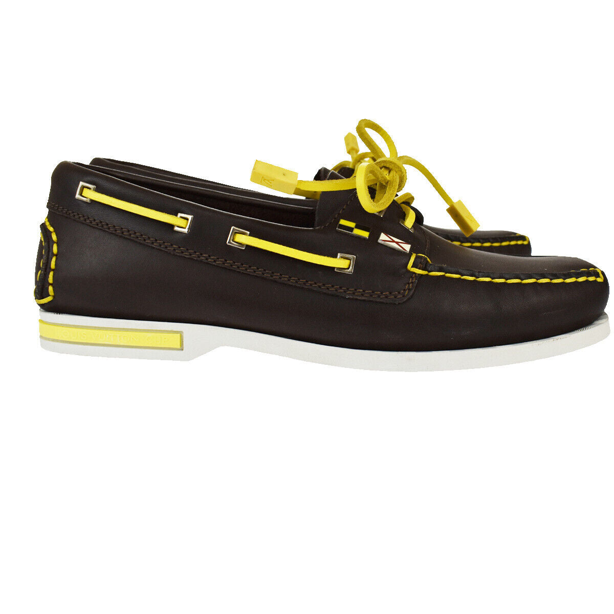 GOOD CONDITION! LOUIS VUITTON Cup Logo Shoes Leather Brown Yellow #37 88ML552