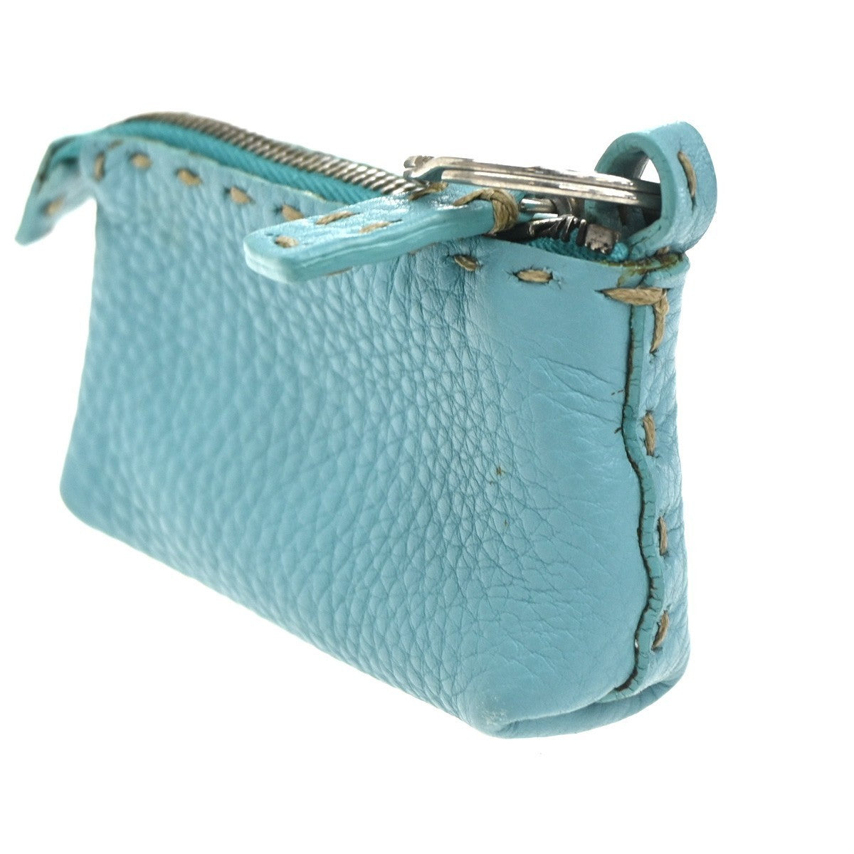 FENDI Logo Micro Coin Wallet Leather Blue SHW Italy 60TA455