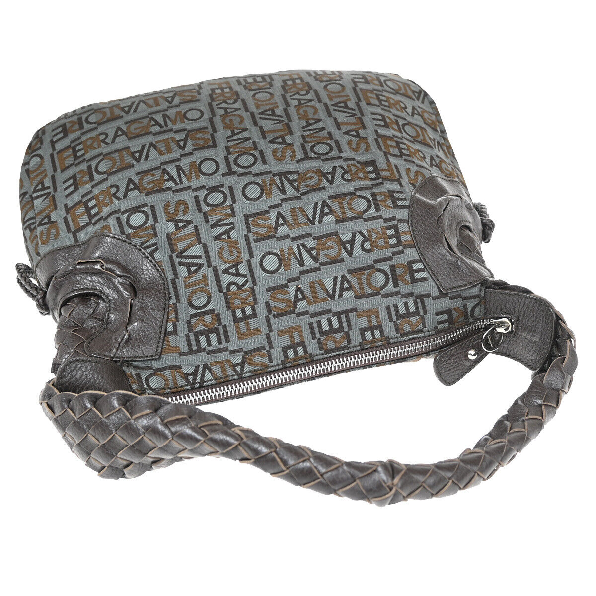 SALVATORE FERRAGAMO Gancini Shoulder Bag Canvas Leather Brown SHW Italy 04KA170
