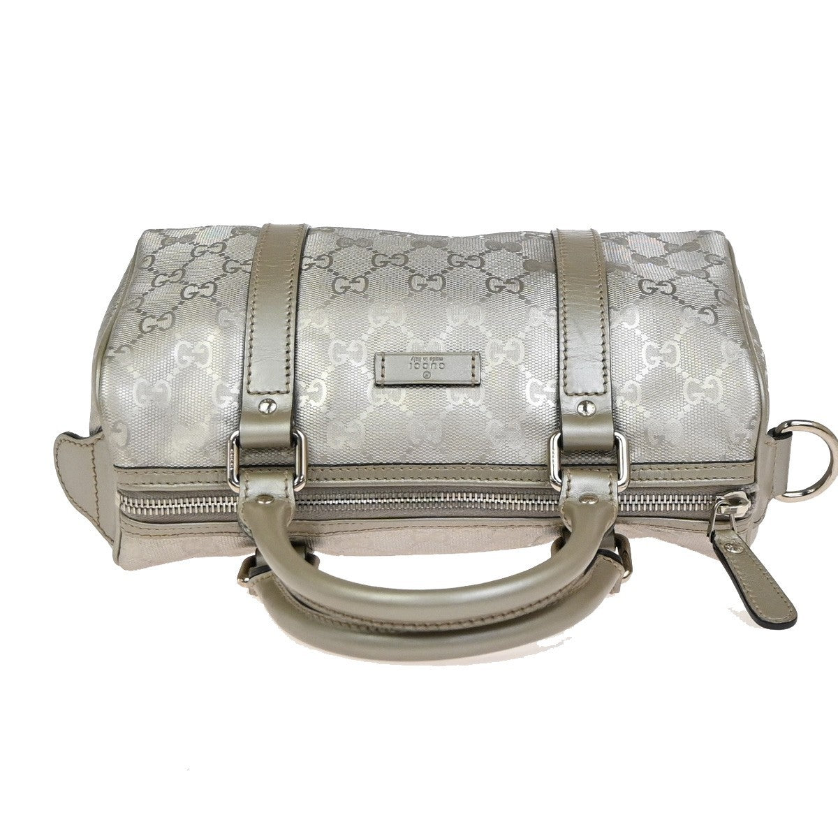 GUCCI Logo Imprime GG Pattern Hand Tote Bag PVC Leather Silver Italy SHW 89KC688
