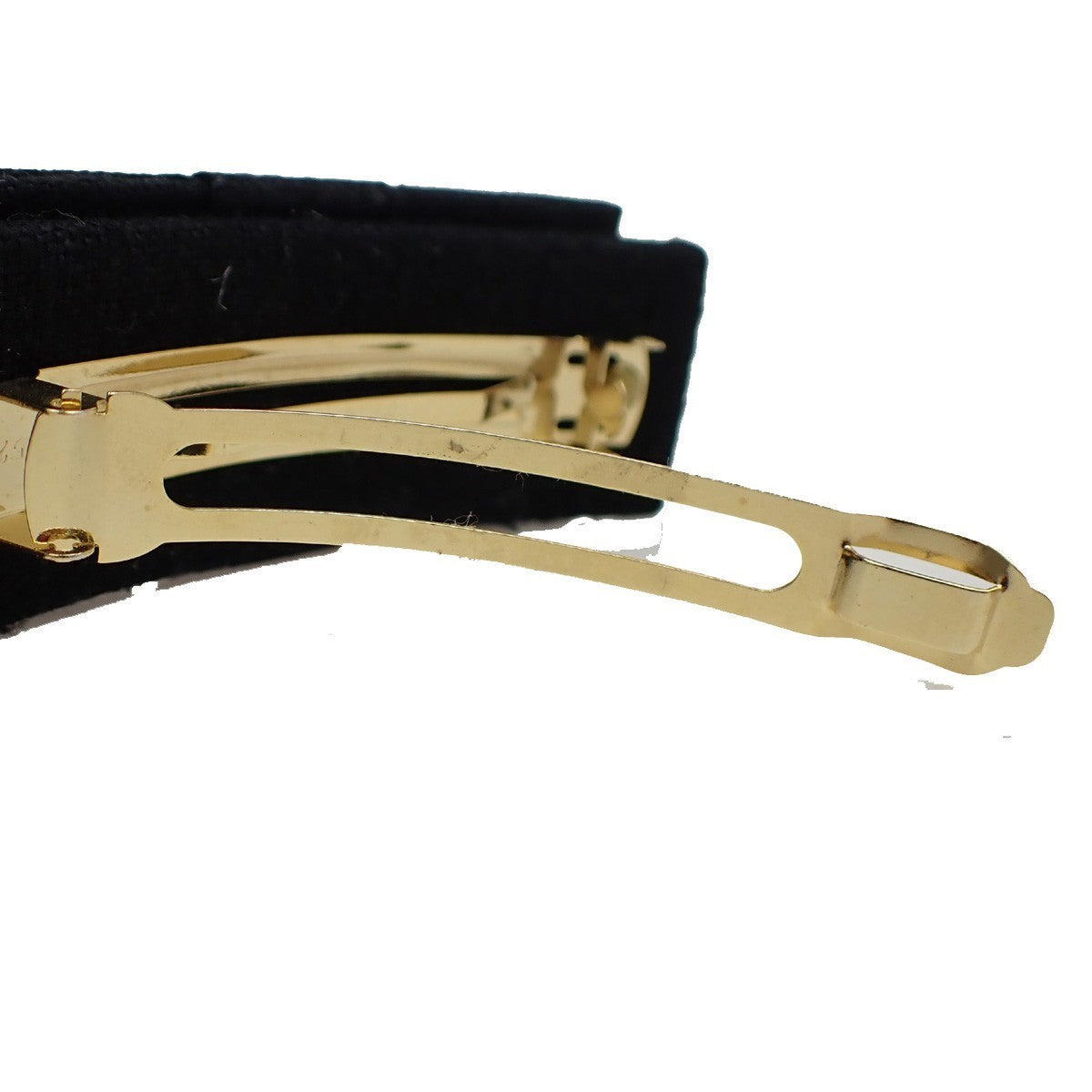 CELINE Logo Double Circle Ribbon Hair Clip Barrette Canvas Black GHW 09KB604