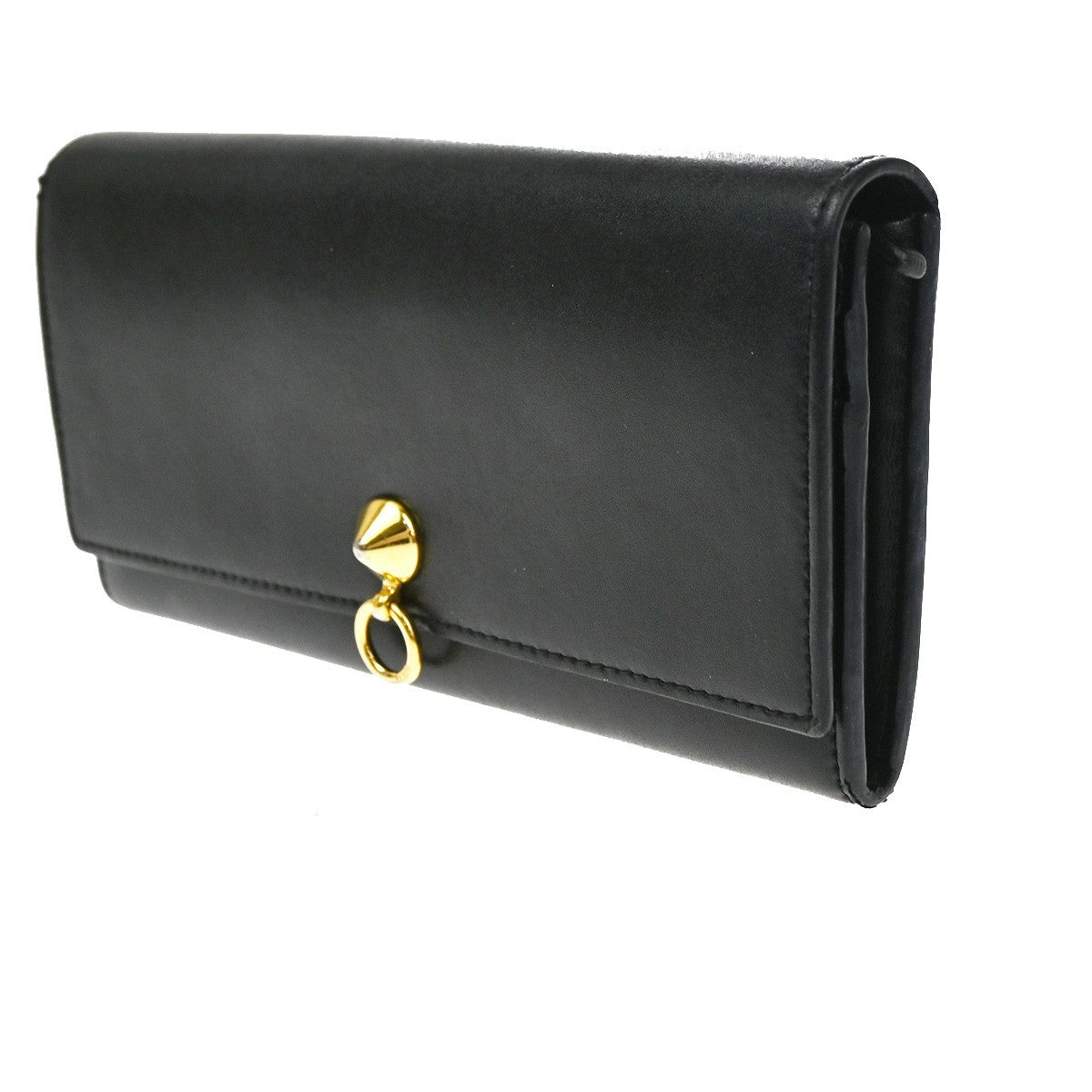 FENDI By The Way Logo Bifold Long Wallet Leather Black GHW Italy 63KD005