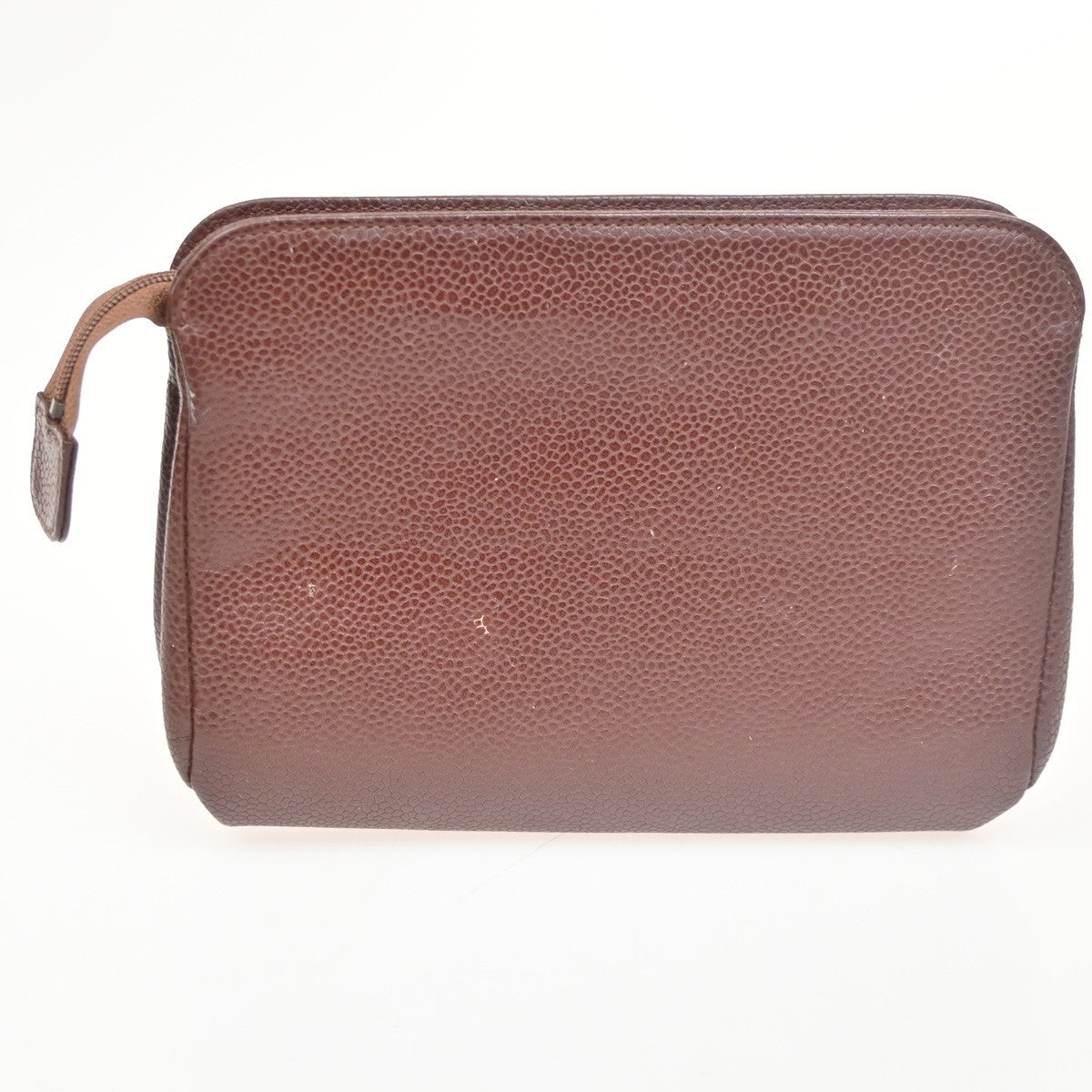 CHANEL CC Logo Pouch Grained Calfskin Leather Red Gold Italy 30KC157