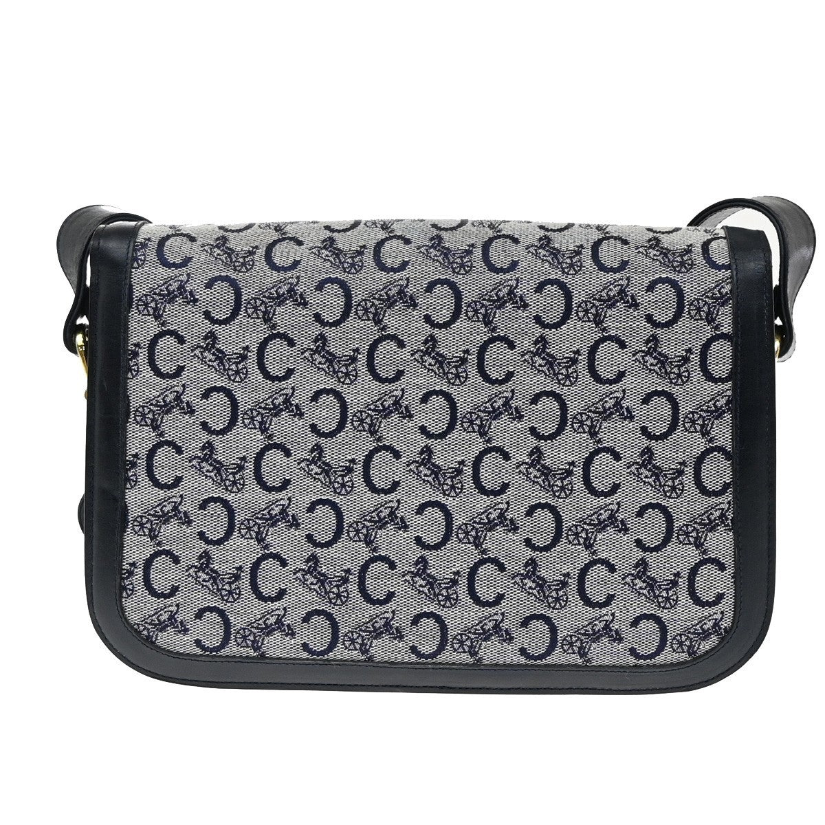 CELINE C Macadam Horse Carriage Shoulder Bag Canvas Leather Navy Blue 67EF889