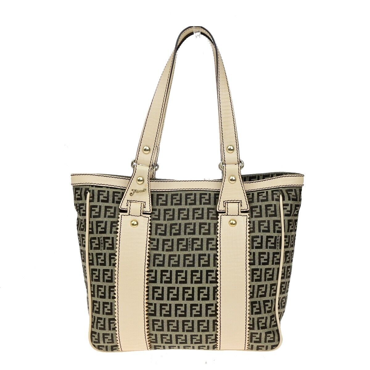 FENDI Zucca Zucchino Pattern Shoulder Tote Bag Canvas Leather Brown GHW 70YH015