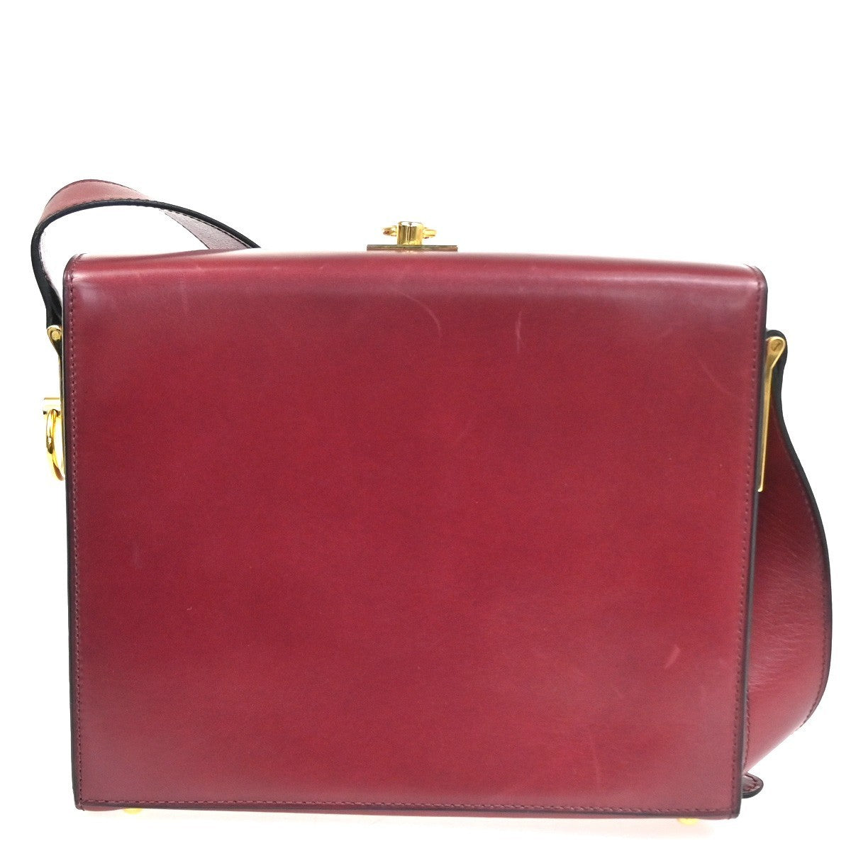 CELINE Logo Ring Shoulder Box Bag Leather Burgundy Italy GHW 38CA859
