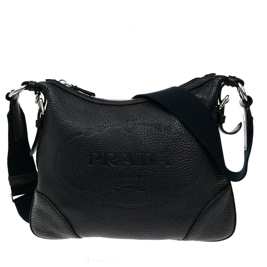 PRADA MILANO Logo Crossbody Shoulder Bag Leather Black SHW 43RK927
