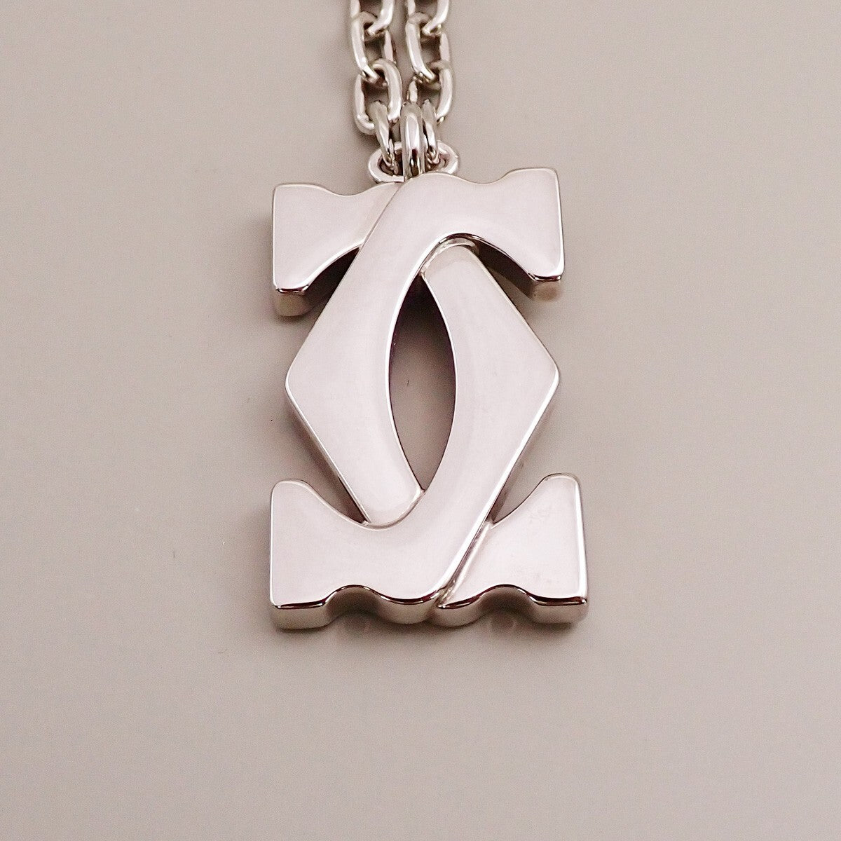 CARTIER 2C Logo Chain Bag Charm Key Ring Silver ACCESSORY 01EE505