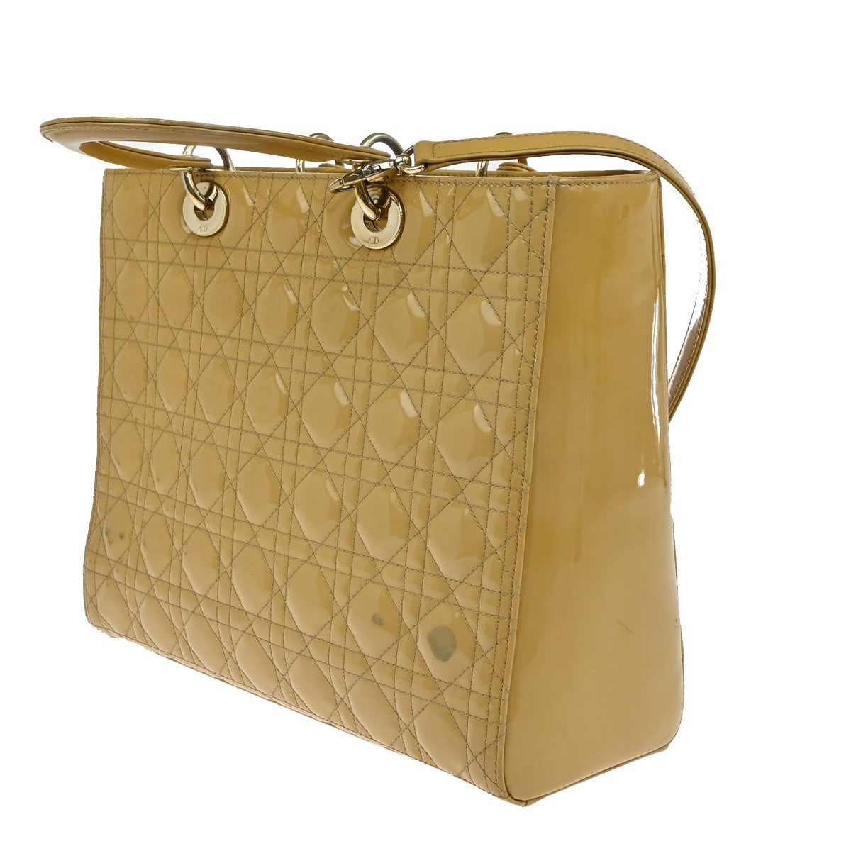 CHRISTIAN DIOR Lady Cannage 2Way Shoulder Hand Bag Patent Leather Yellow 41RF874