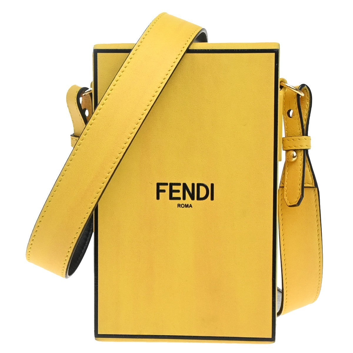 FENDI Logo Box Vertical Mini Shoulder Bag Leather Yellow GHW Italy 74YH947