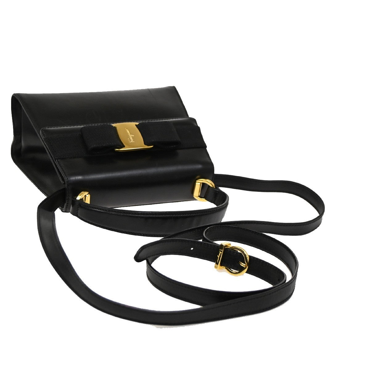 SALVATORE FERRAGAMO Vara Mini 2Way Shoulder Bag Leather Black GHW Italy 30DA236