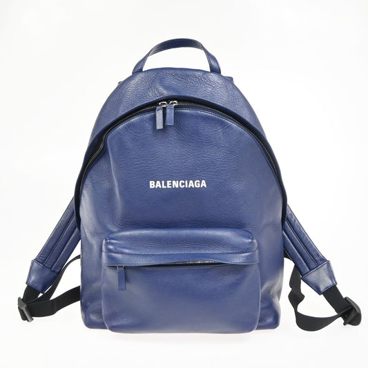 BALENCIAGA Logo Everyday Backpack Adjustable Strap Leather Blue Italy 12ZA253