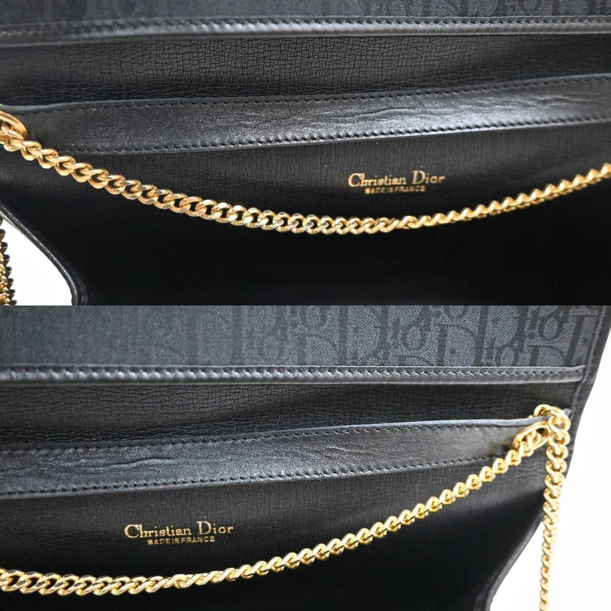 CHRISTIAN DIOR Logo Trotter Chain Shoulder Hand Bag Canvas Leather BK 61KC887