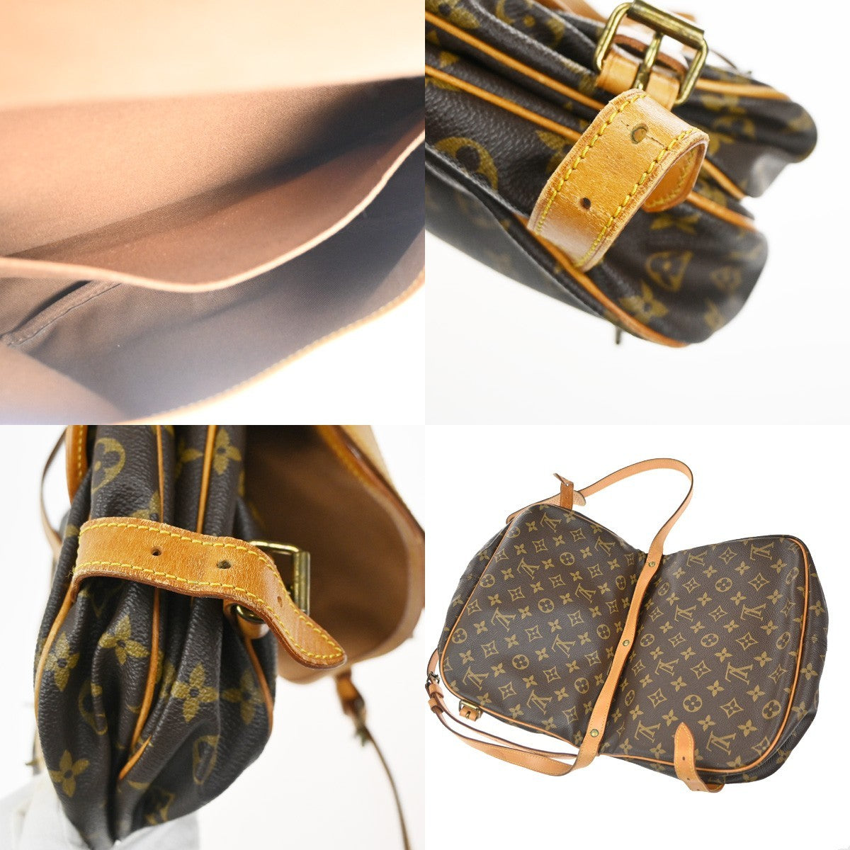 LOUIS VUITTON Logo Saumur 30 Shoulder Bag Monogram Leather Brown M42256 18KC786