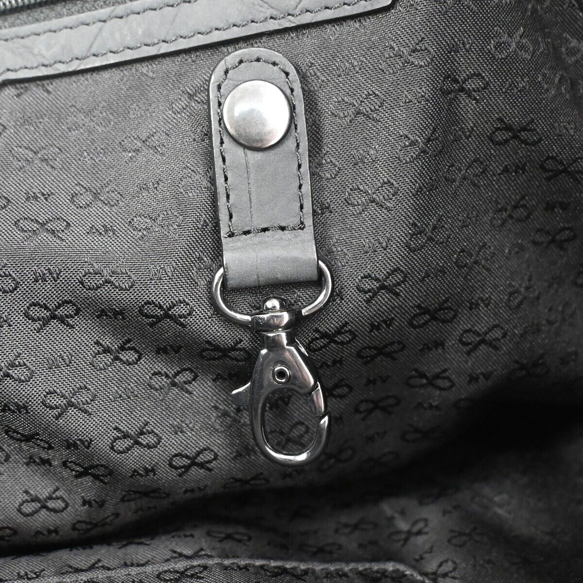 ANYA HINDMARCH Logo 2Way Shoulder Hand Bag Embossing Suede Leather Black 05DA069