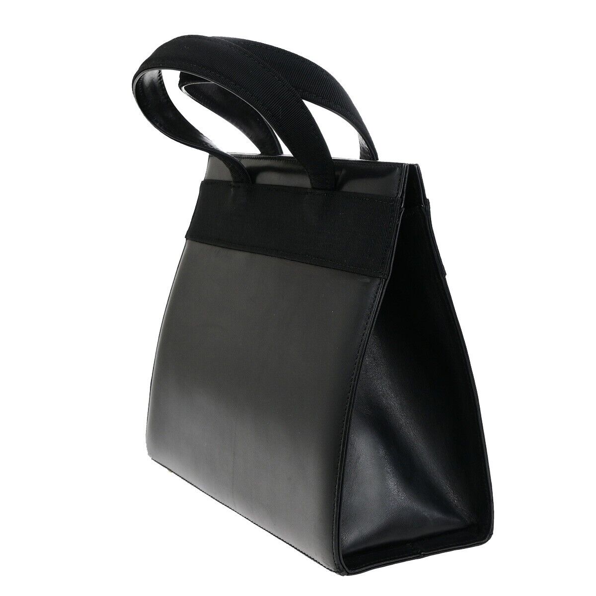 SALVATORE FERRAGAMO Logo Vara Hand Bag Canvas Leather Black Gold Italy 62EC294