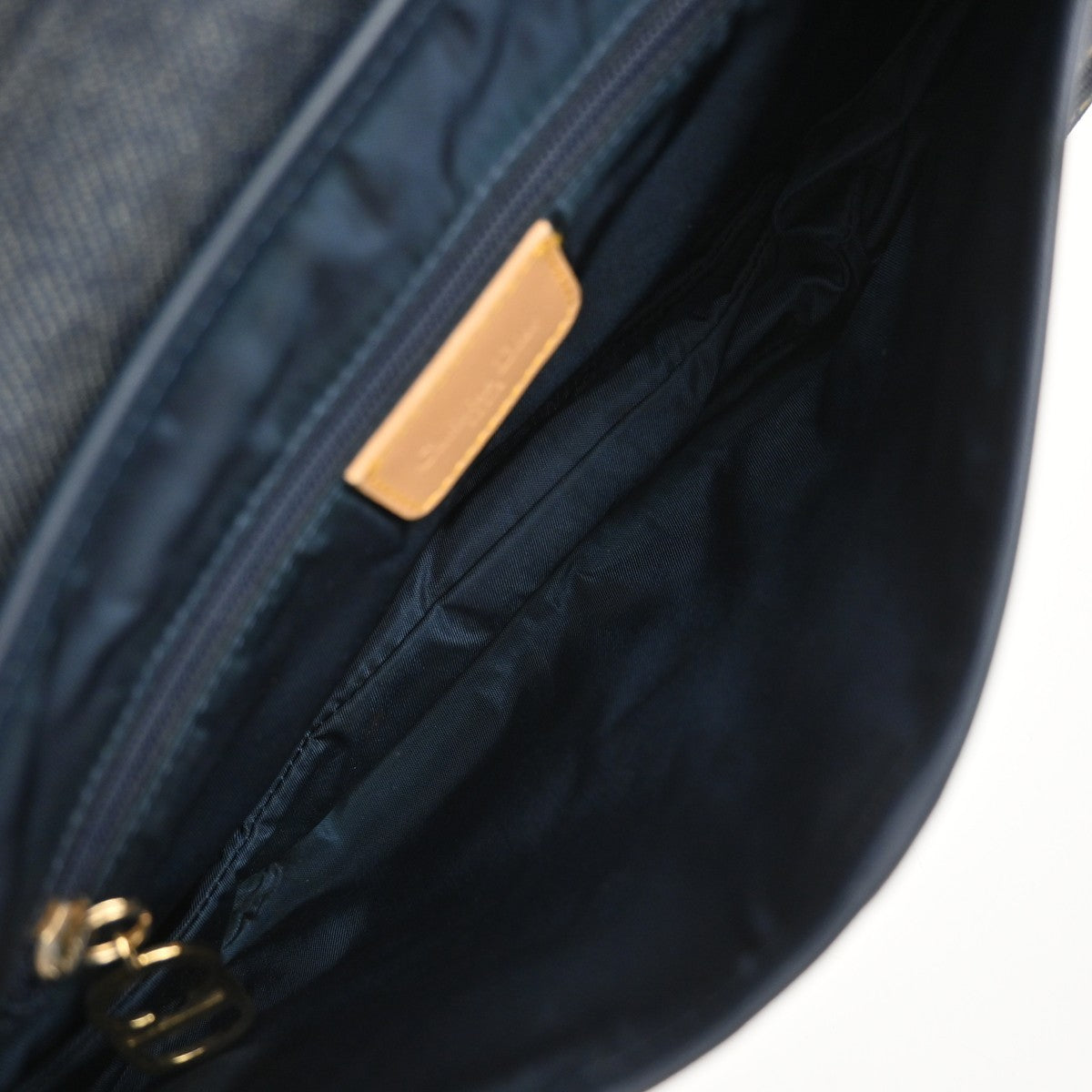 CHRISTIAN DIOR Double Saddle Denim Shoulder Bag Canvas Leather Blue 308RP166