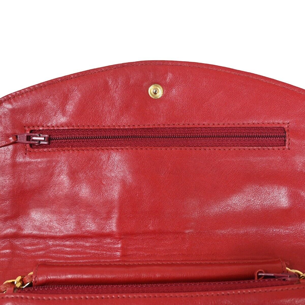 CHANEL CC Logo Chain Shoulder Bag Bifold Wallet Caviar skin Leather Red 671RJ655