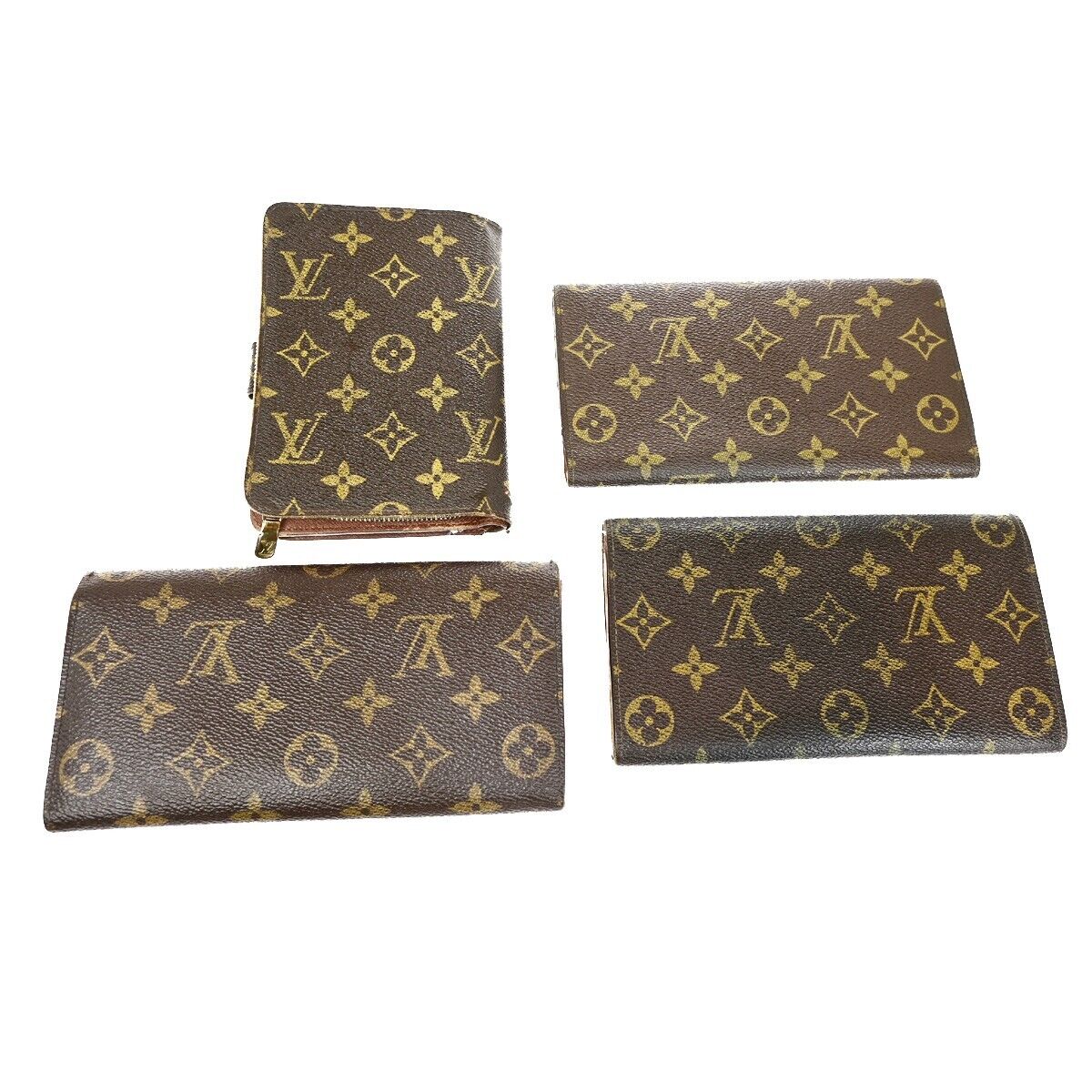 LOUIS VUITTON LV Logo 4 Set Bifold Trifold Long Wallet Monogram Brown 65FA707